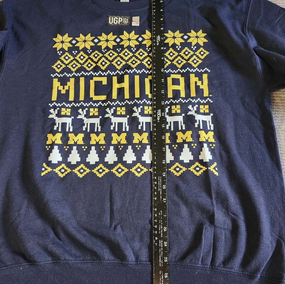 University Of Michigan College Holiday Sweatshirt Unisex Sz L Navy Collegiate, - Picture 7 of 8